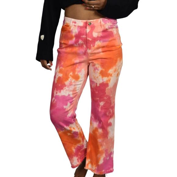 Trina Turk Tour Guide Jeans Pink Orange Tie Dye High Waist Straight Pant Size 2 - Picture 9 of 16